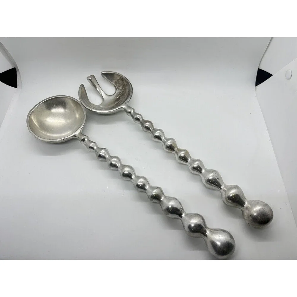 Deco aluminum Beaded SALAD SERVING Fork Spoon Silverware Serving Set 13